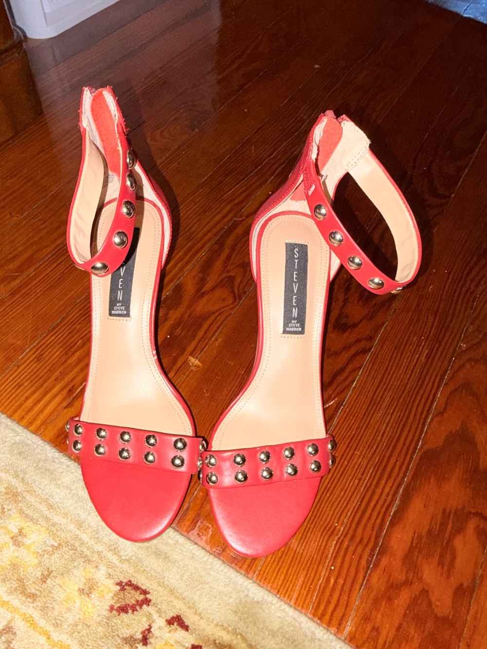Steven by Steve Madden Red Studded Ankle Strap Heels Size 8